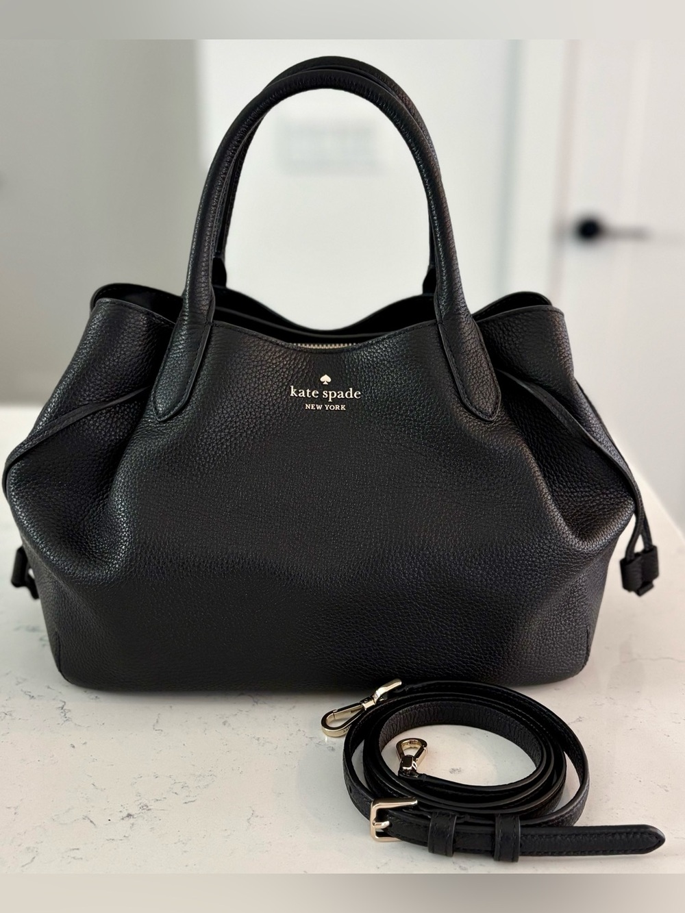 Kate Spade ‘Dumpling’ Large Satchel Black Handle Crossbody Handbag Gold Hardware